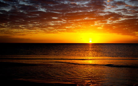 My golden sunset - clouds, water, beautiful, landscape, ocean, reflection, sunset, view, panorama, golden, sun, sky