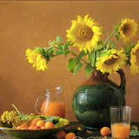 Peaches and sunflowers