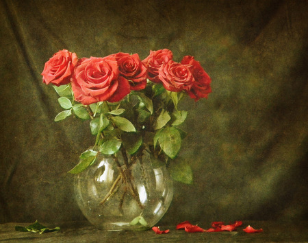 red roses - roses, flowers, wase, red