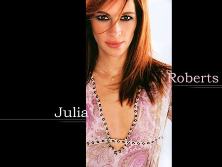 Julia Roberts - actress, pretty, nice eyes, female, pink dress, smile, long red hair