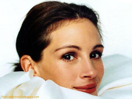 Julia Roberts - nose, smile, female, black hair, cute girl, pretty eyes, actress