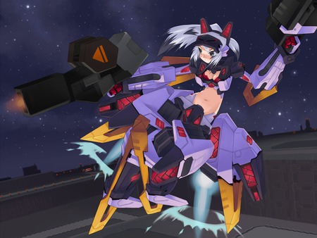 Mecha Girl - gun, girl, anime, original, armor, fly, mecha