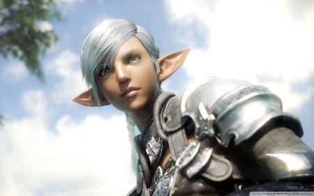 Elezen - warrior, girl, blonde, eye, beauty, hair, final fantasy, elf, fantasy, hd, face, video game