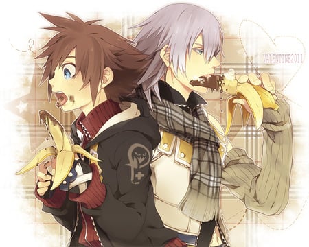 sora and riku - kh, sora, banana, chocolate, riku