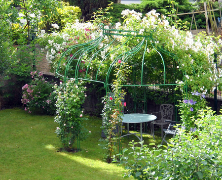 perfumed garden arbor - arbor, home, roses, flowers, garden