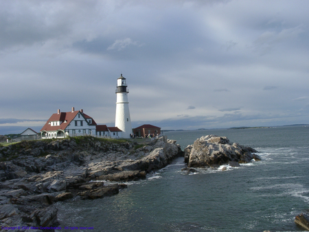 Portland Head Lighthouse - lighthouse, portland, ocean, rocks, maine