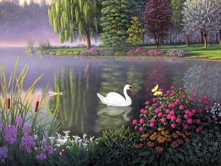 BEAUTY - beauty, lake, forest, swan