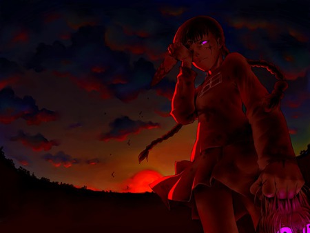 Absolute Death - red, blood, death, head, anime, girl, weapon, knife