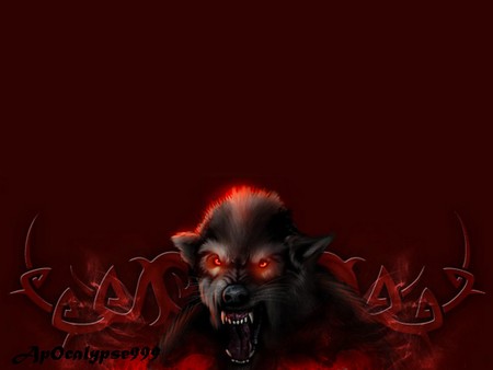 werewolf - wolf, apocalypse, abstract, red, 3d, fantasy, werewolf