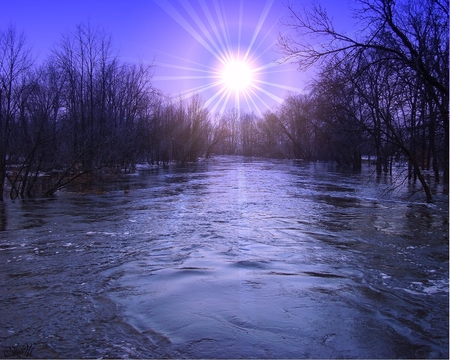 Flooded River - nature, trees, river, water, flood, photo shopped