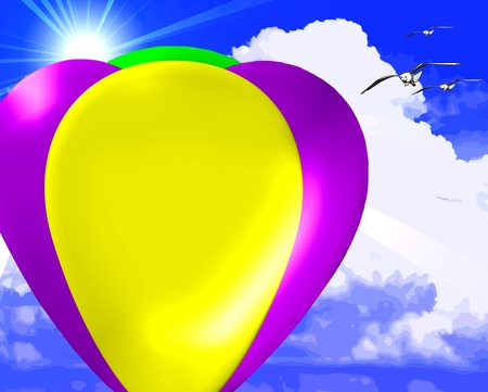 Hot air balloon - sky, summer, balloon, spring, abstract, clouds, 3d, photo shopped, hot air balloon, birds