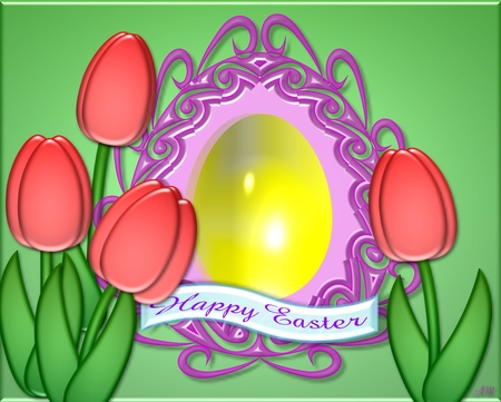 Happy Easter - abstract, spring, easter, flowers, tulips, nature, holiday, 3d, photo shopped