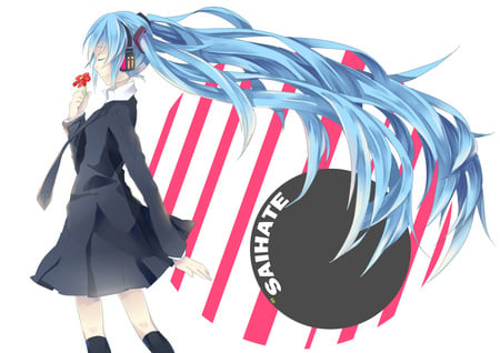 vocaloid - blue hair, rose, miku hatsune, blue eyes