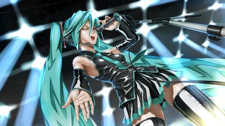 vocaloid - anime, blue hair, black, miku hatsune