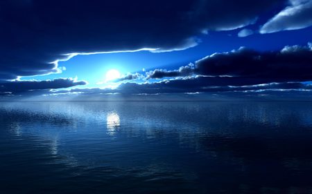 Sky and River - moon, beauty, sky, night, nature, dark, blue, beautiful, river, clouds, moonlight