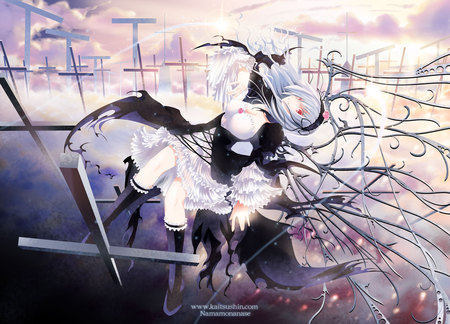 rozen maiden - pink eyes, anime, angel, suigintou