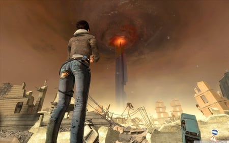 Half Life - death, sky, girl, jeans, video game, destruction, hd, hell, adventure, half life