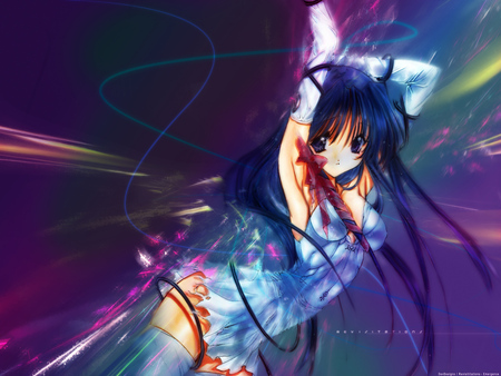 Revisitations - blue hair, aoi nanase, cute anime girl, white dress, dynamic background