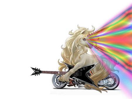 Wallpaper with the lot please... - rainbow, guitar, motorcycle, unicorn