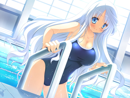 Done for Now - anime, white, water, pool, bikini, hot, girl