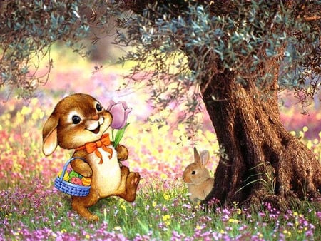 Happy easter to all in DN - easter, cute, forest, bunny, tree