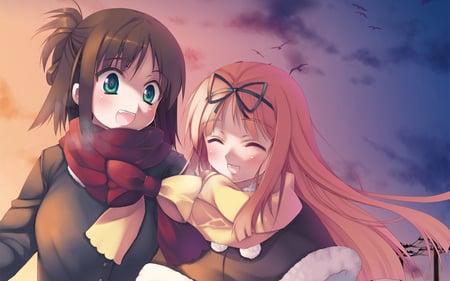 Himemiya Ruri and Hoshino Erika - beautiful, hot, kodamasawa izumi, beauty, brown hair, scarf, cold, cute, anime girls, pink hair, sexy