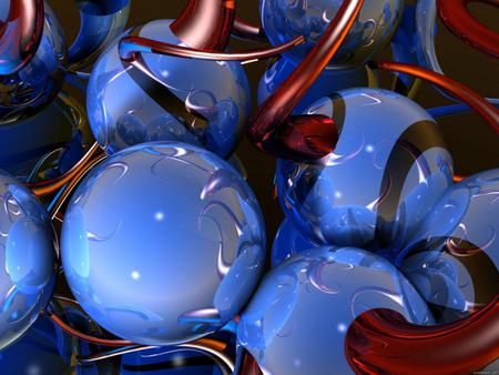 3D Photo - blue, balls, curve, red, 3d, photo