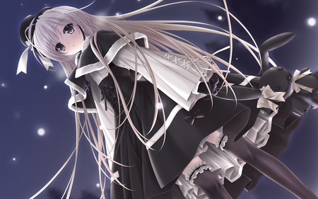 Kasugano Sora - hat, thighhighs, long hair, bunny, cute, lolita, gray hair, dress