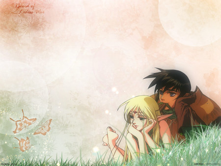 elf love - love, sexy, girl, hot, fantasy, butterfly, pink, boy, anime, grass, manga