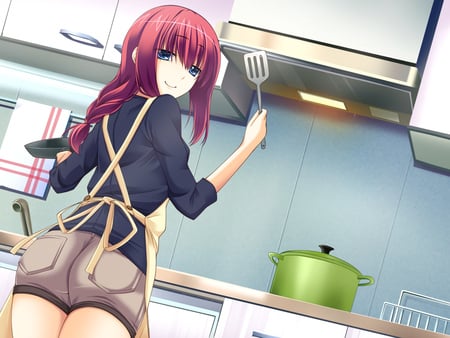 Futsu Janai - anime girl, beautiful, hot, beauty, tagme, red hair, chef, cute, sexy, blue eyes