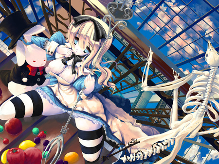 wonderland - alice, bones, wonderland, girl, anime, in