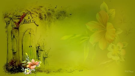 Cafe Floral - art, abstract, green, cafe, flowers, firefox persona, drawing