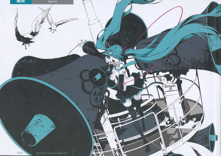 Vocaloid - speaker, long hair, headphones, hatsune miku