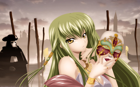 Venice - mask, cc, girl, italy, venice, long hair, code geass, beautiful, anime, green hair, manga