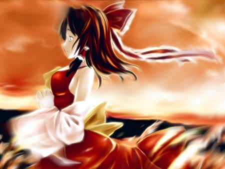 Reimu - sexy, hot, girl, female, anime girl, hakurei reimu, touhou, abstract, red, anime, reimu, ribbon, cute, dress