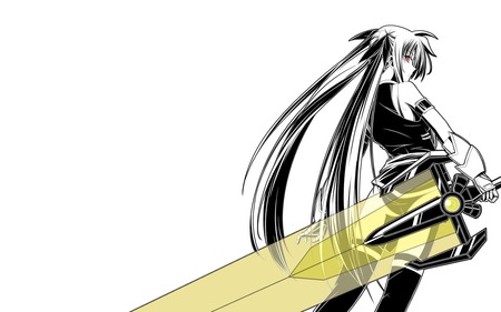 Golden Darkness - fate testarossa, mahou shoujo lyrical nanoha, armor, black, white, red eyes, anime, sword, golden, manga