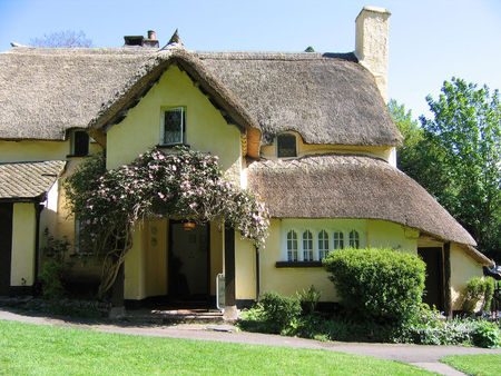 cottage - arch, roses, beautiful, cottage