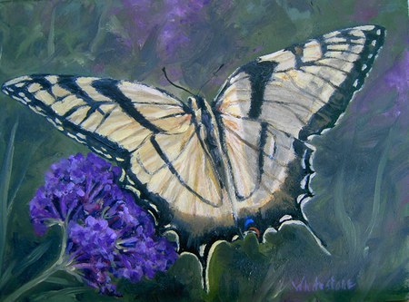 oilpainting of a butterfly - oilpainting, flower, bug, art, animals