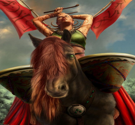 War Drummer - abstract, girl, horse, drums, wallpaper, fantasy, cg