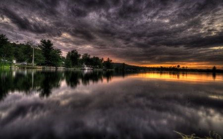 Sunset - boat, splendor, reflection, view, lake, sky, storm, clouds, trees, water, beautiful, stormy, beauty, colors, lovely, boats, nature, sunset, peaceful