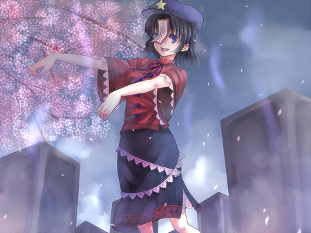 Miyako Yoshika - geung si, touhou, miyako yoshika, game, anime, girl, zombie, tombstone