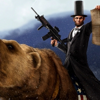 ABRAHAM LINCON RIDING A GRIZZLY BEAR