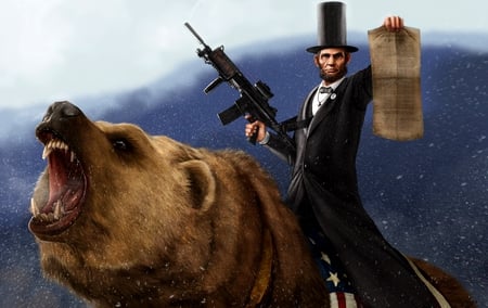 ABRAHAM LINCON RIDING A GRIZZLY BEAR - bear, proclamation, automatic, snow, abraham lincoln