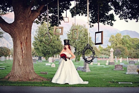 Gothic Bride - cemetery, gothic bride, tombstones, tree, frames