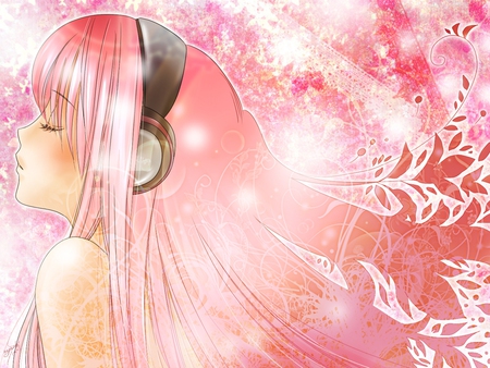 Megurine Luka - virtual, closed eyes, digital, vocaloids, song, microphone, megurine, singer, megurine luka, cool, pink, headphones, awesome, flowers, vocaloid, anime, cg, black, cute, beautiful, girl, anime girl, white, pink hair, luka, program, aqua eyes, artistic, pretty, aqua, beauty, sakura, art, diva, nice, idol, headset, music