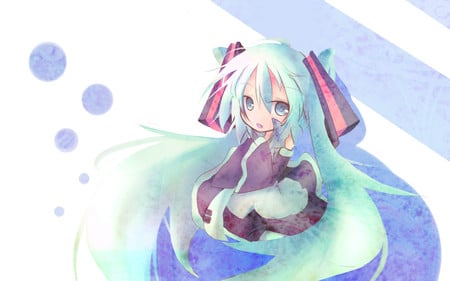 Hatsune Miku - aqua, music, anime girl, white, art, cool, aqua eyes, artistic, hatsune miku, song, vocaloids, program, beautiful, vocaloid, diva, nice, beauty, twintail, singer, aqua hair, black, virtual, painting, pretty, idol, anime, miku, cute, girl, drawing, cg, hatsune, digital, awesome