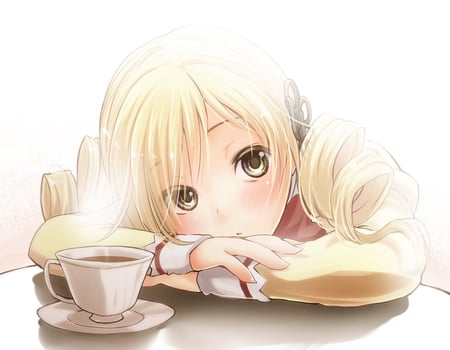 anime girl - anime, blond, tea, girl