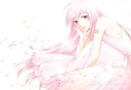 Megurine Luka - aqua, music, anime girl, white, art, cool, aqua eyes, artistic, song, vocaloids, program, vocaloid, pink, beautiful, diva, dress, nice, beauty, singer, virtual, pretty, megurine luka, idol, megurine, cute, luka, girl, pink hair, white dress, cg, digital, awesome, anie