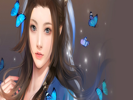 Beautiful of Girl - butterfly, china, pretty, female, beautiful, original, fantasy