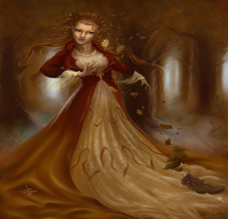 Autumn Rising - forest, wallpaper, fantasy, elf, abstract, woman, autumn